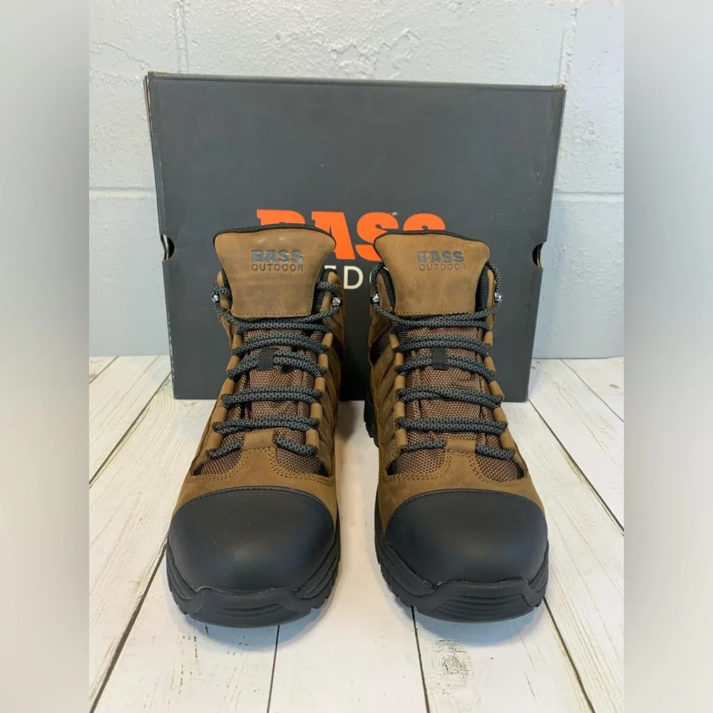 New Bass Outdoor Leather Work Hiking Hunting Boot Brown Black Men's Size 9.5